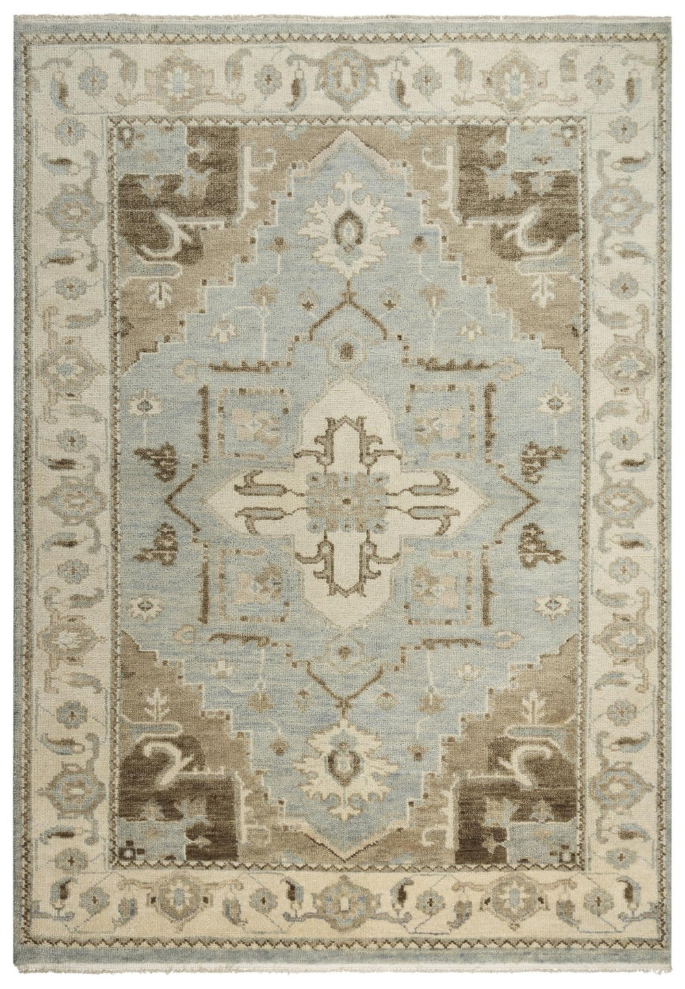 Alora Decor Abby Hand-Knotted Hand-Spun Wool Rectangle Rug With Floral Medallion, Fringe, Timeless Gray Elegance 6' x 9' 01601611100330609