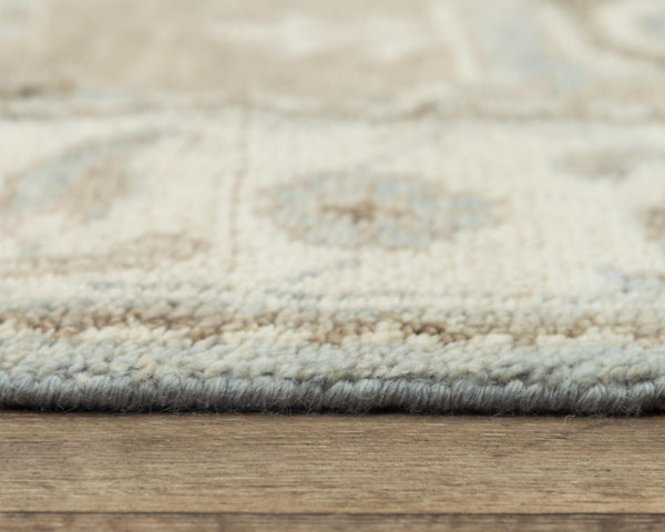 Alora Decor Abby Hand-Knotted Hand-Spun Wool Rectangle Rug With Floral Medallion, Fringe, Timeless Gray Elegance 6' x 9' 01601611100330609