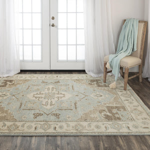 Alora Decor Abby Hand-Knotted Hand-Spun Wool Rectangle Rug With Floral Medallion, Fringe, Timeless Gray Elegance 6' x 9' 01601611100330609