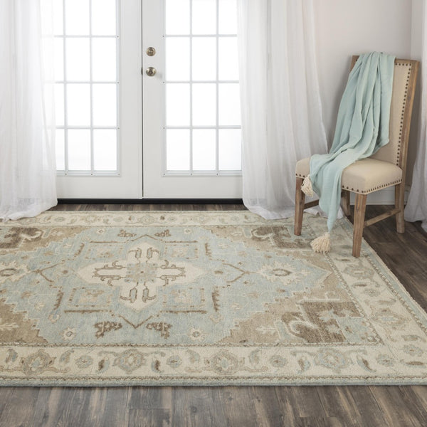 Alora Decor Abby Hand-Knotted Hand-Spun Wool Rectangle Rug With Floral Medallion, Fringe, Timeless Gray Elegance 6' x 9' 01601611100330609