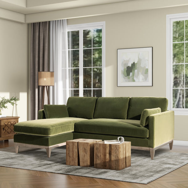 English Elm Jennifer Taylor Home - Knox 89" Modern Farmhouse Reversible Chaise Sectional Sofa with Performance Velvet, Plush Feather Seating Green B2719P238355