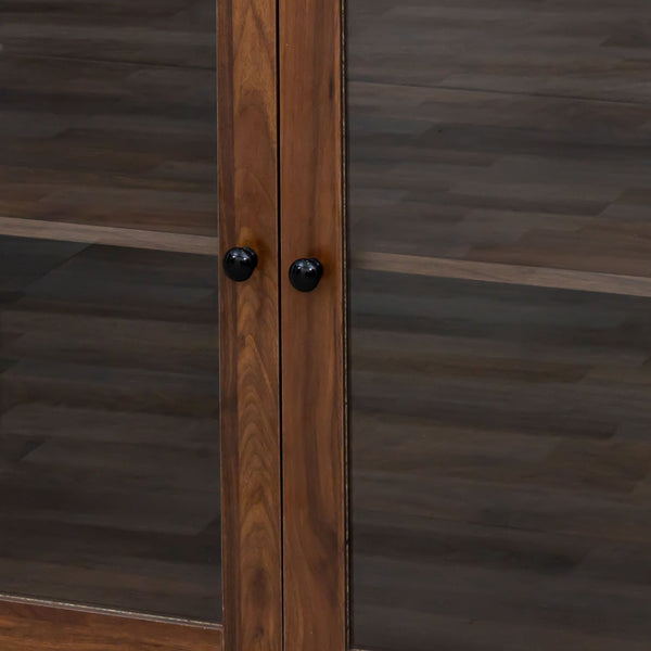 English Elm 63" Large Kitchen Hutch Cabinet with Microwave Shelf, 4 Doors & Drawers, Cable Management Storage Walnut W331S00171