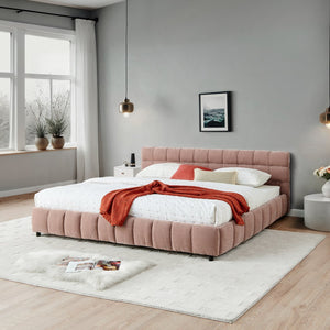 English Elm California King Upholstered Bed Frame - Soft Pink Chenille, Padded Headboard & Hidden Storage Drawers W487P311313