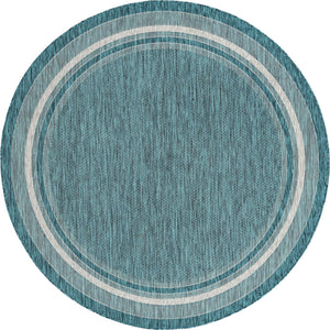 Unique Loom Outdoor Border Soft Border Machine Made Border Rug Teal, Ivory/Gray 7' 10" x 7' 10"