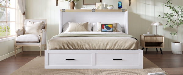 English Elm Murphy Full-Size Cabinet Bed with Built-In Charging Station, Storage Drawer & 700lb Capacity Comfort White 57.25 L x 27 W x 6 H N733S293997W
