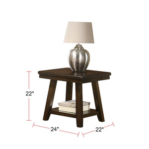 English Elm Rectangular Classic End Table Dark Espresso with Natural Pine Top, Splayed Legs & Lower Shelf for Storage and Display SR016382