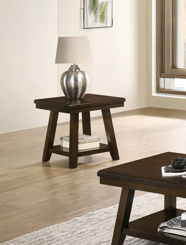 English Elm Rectangular Classic End Table Dark Espresso with Natural Pine Top, Splayed Legs & Lower Shelf for Storage and Display SR016382