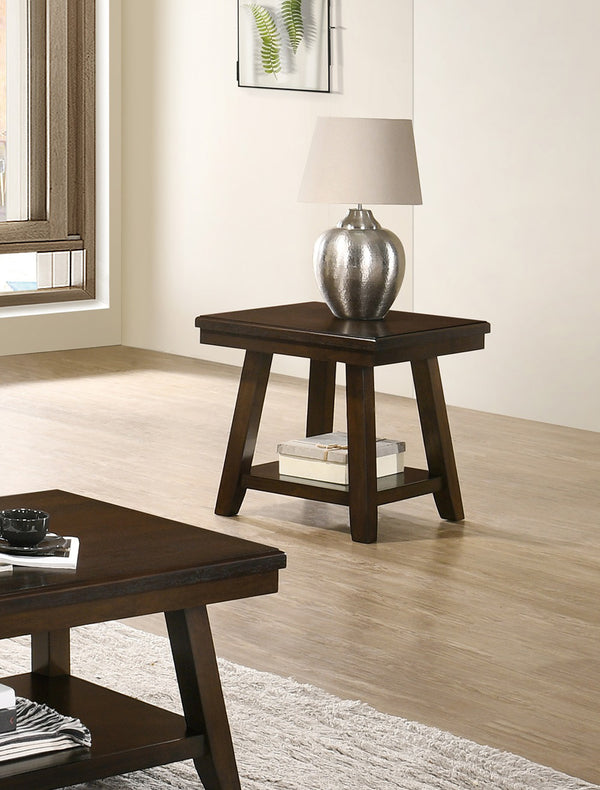 English Elm Rectangular Classic End Table Dark Espresso with Natural Pine Top, Splayed Legs & Lower Shelf for Storage and Display SR016382