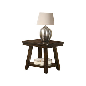 English Elm Rectangular Classic End Table Dark Espresso with Natural Pine Top, Splayed Legs & Lower Shelf for Storage and Display SR016382