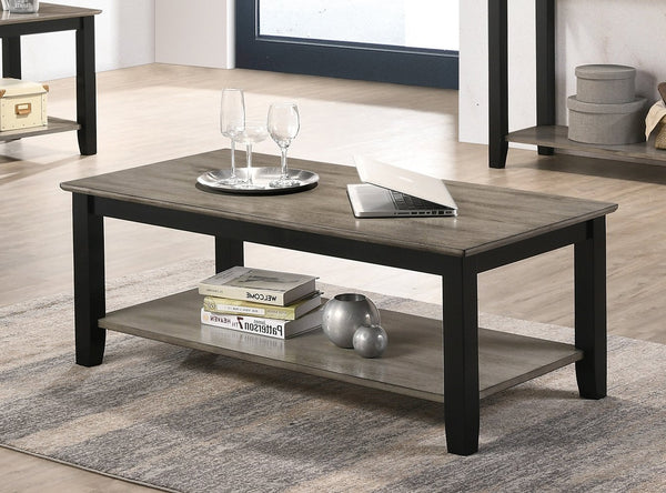 English Elm Coffee Contemporary Rectangular Coffee Table with Open Lower Shelf Dark Brown and Grey Finish, Sleek Storage Surface for Living Room Decor and Display SR016384