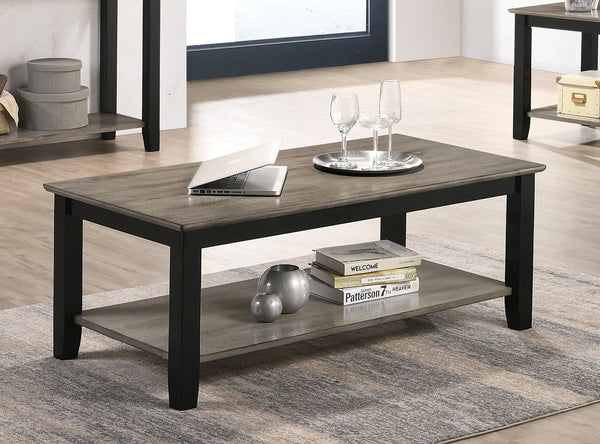 English Elm Coffee Contemporary Rectangular Coffee Table with Open Lower Shelf Dark Brown and Grey Finish, Sleek Storage Surface for Living Room Decor and Display SR016384