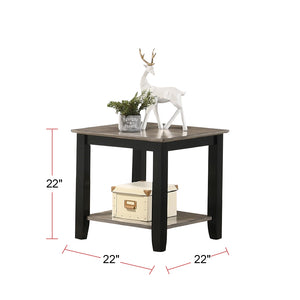 English Elm End Table Contemporary Square Dark Brown & Grey with Lower Open Shelf, Minimalist Urban Storage Accent SR016385