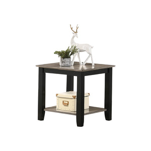 English Elm End Table Contemporary Square Dark Brown & Grey with Lower Open Shelf, Minimalist Urban Storage Accent SR016385