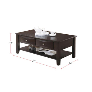 English Elm Coffee Brown Two-Drawer Coffee Table with Lower Shelf, Spacious Rectangular Top for Decor & Storage (96) SR016387