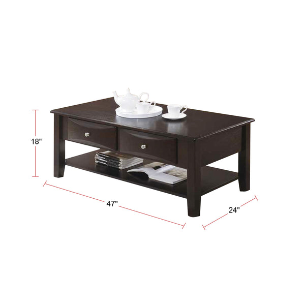 English Elm Coffee Brown Two-Drawer Coffee Table with Lower Shelf, Spacious Rectangular Top for Decor & Storage (96) SR016387
