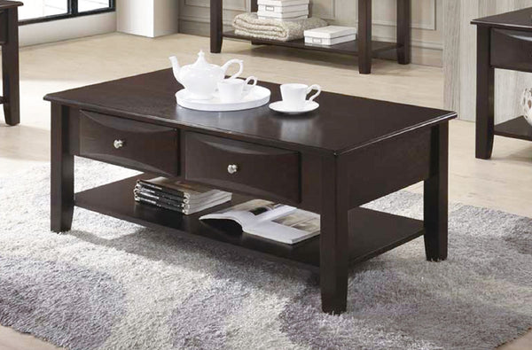 English Elm Coffee Brown Two-Drawer Coffee Table with Lower Shelf, Spacious Rectangular Top for Decor & Storage (96) SR016387