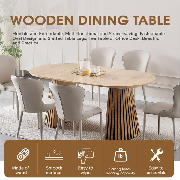English Elm Wooden Dining Table - Extendable Space-Saving Design For Dining, Office, Or Coffee Use, Stylish Oval Top W3590P355171-GIGA