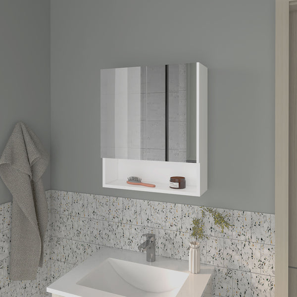 English Elm Lodge White Medicine Cabinet with Mirrored Doors, Open Shelves, Adjustable Storage for Small Baths B128P263726
