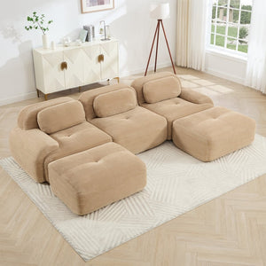 English Elm U-shaped Modular Sectional Corduroy Sofa with Wide Armrests for Living Room Comfort Camel W714S01241