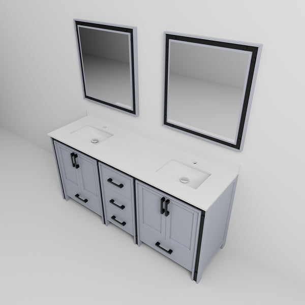 English Elm Dark Grey Double Bath Vanity 72" W With Cultured Marble Top & Soft-Close Drawers, 30" Mirrors Included B2731S00937