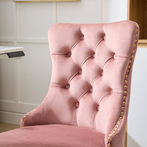 English Elm A&A Velvet Tufted Office Chair with Hand-Pulled Buttons, Nailhead Trim & Golden Metal Base, Luxe Comfort Pink W1143P292467