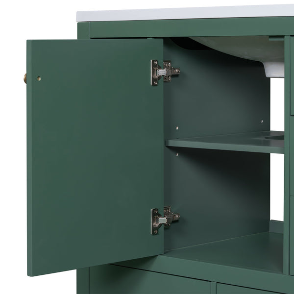 English Elm 36" Modern Bathroom Vanity Cabinet Base with Six Drawers, Adjustable Shelf & Drawer Organizer Green WF307973AAF