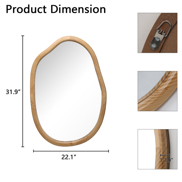 English Elm Irregular Asymmetrical Wall Mirror 32x22 Antique Natural Wood Frame Wavy Accent for Bright Modern Spaces W2295P290654