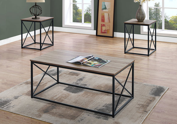 English Elm Table 3-Piece Living Room Table Set with Taupe-Look Tops and Black X Metal Frame, Modern Durable taupe 46 L x 25 W x 5 H B2710P219988