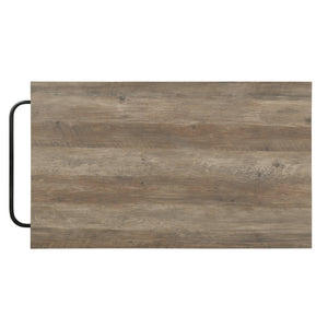 English Elm Macaria Rustic Oak Kitchen Island with Black Metal Base, 3 Drawers, 2-Tier Shelves & Wheels B2726P292333