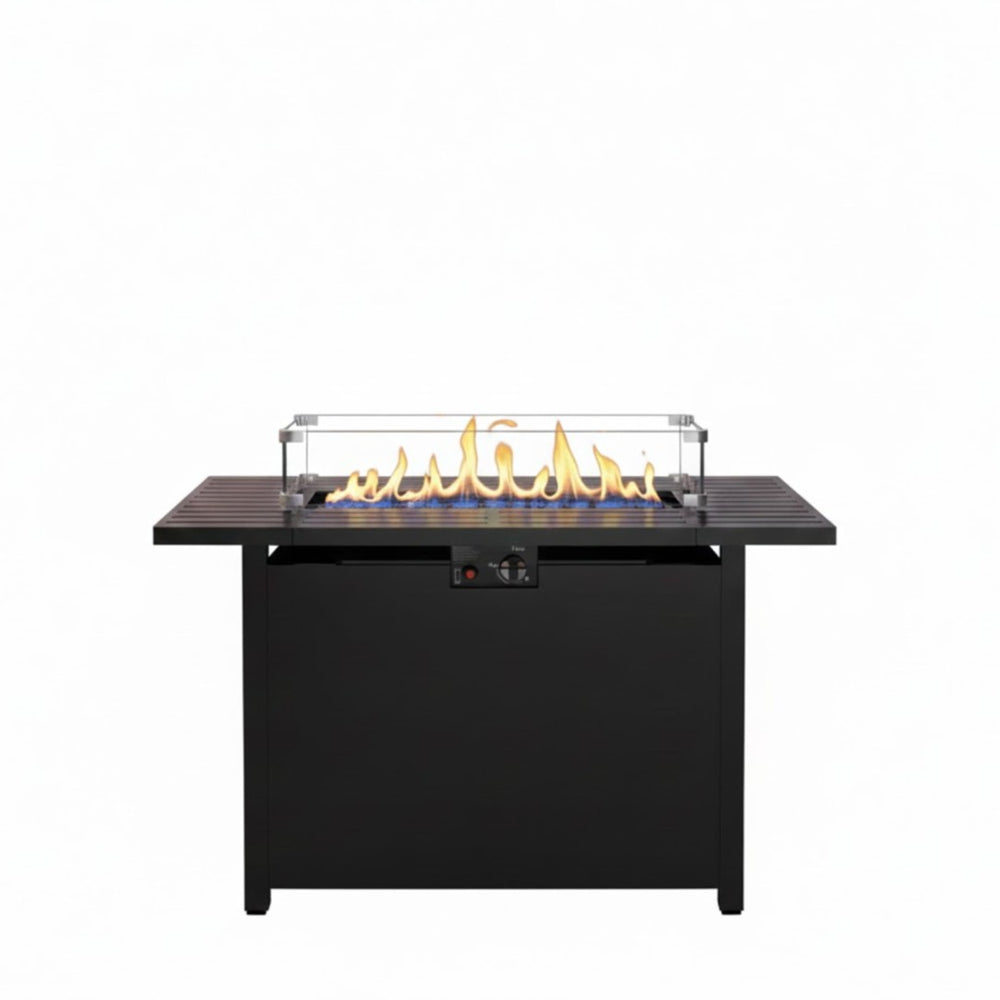 English Elm 43”width Outdoor Rectangular Propane Fire Pit Table with Iron Frame and Glass Shield B082P454964