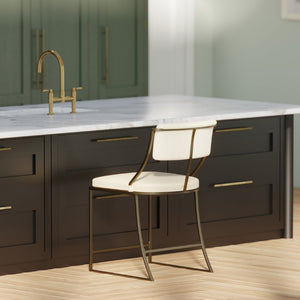 English Elm 25" Art Deco Counter Stool Antique Brass Metal Frame Upholstered Seat Kitchen Bar B2751P436444