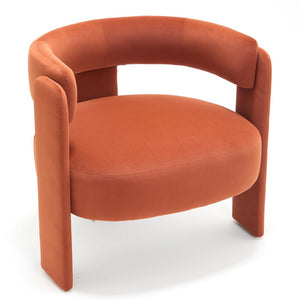 English Elm Accent Chair Velvet Upholstered Mid Century Modern Seat with Tapered Wood Legs for Any Room Orange W3244P417189
