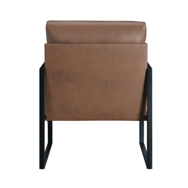 English Elm Modern Metal Accent Chair with Faux Leather Upholstery, Minimalist Frame, Comfortable Seat for Living Room Decor Brown 27 L x 10 W x 23.5 H B011P255743