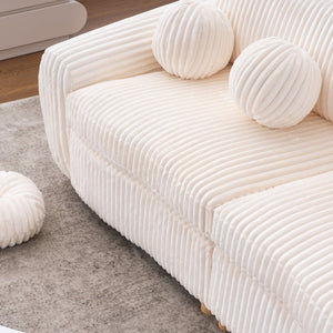 English Elm Modern Sofa - 84" White Corduroy Upholstered Couch, Stylish Sectional Love Seat For Home & Office W2363S00074