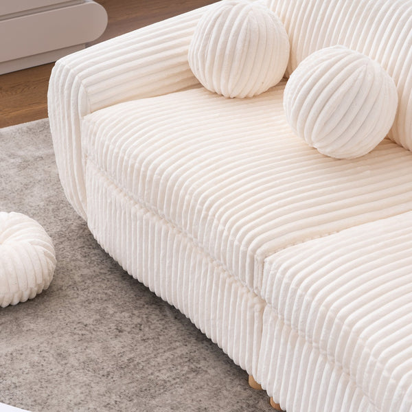 English Elm Modern Sofa - 84" White Corduroy Upholstered Couch, Stylish Sectional Love Seat For Home & Office W2363S00074