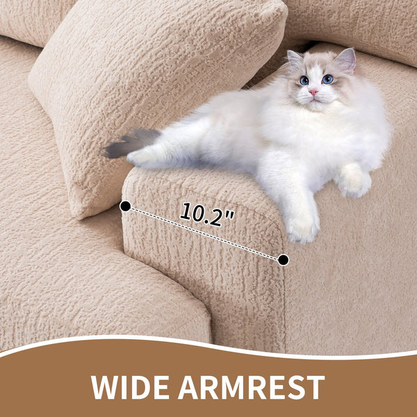 English Elm LY-029 Apricot Modular 4-Seater Sofa with Wood-Grain Chenille, High-Density Foam, 2 Pillows, Durable Comfort W2231S00023