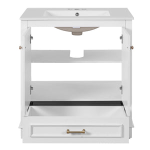 English Elm 30" Elegant Bathroom Vanity with Ceramic Sink, French-Inspired Compact Cabinet with Drawer & Shelf White N710P317676K