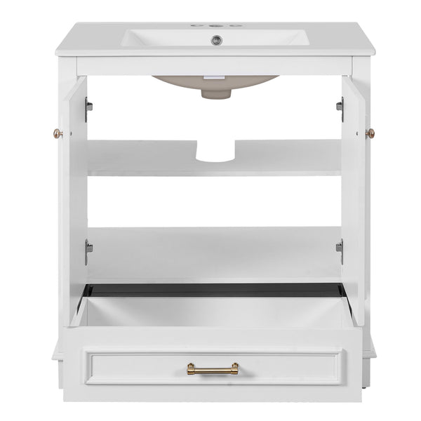 English Elm 30" Elegant Bathroom Vanity with Ceramic Sink, French-Inspired Compact Cabinet with Drawer & Shelf White N710P317676K