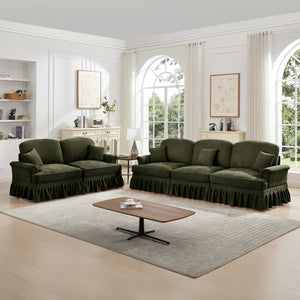 English Elm Classic Modular 2-Piece Sofa Set: Elegant Flared Arm Design With Detachable Ruffled Skirts, Green W3041S00269