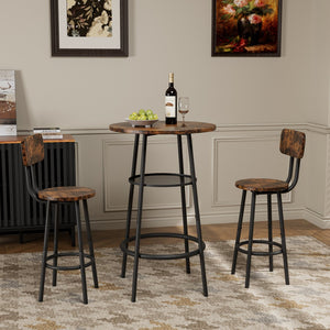 English Elm Bar 3-Piece Dining Set with Stools and Backrests, MDF & Metal Farmhouse Design, Space-Saving Pair Brown W57868878
