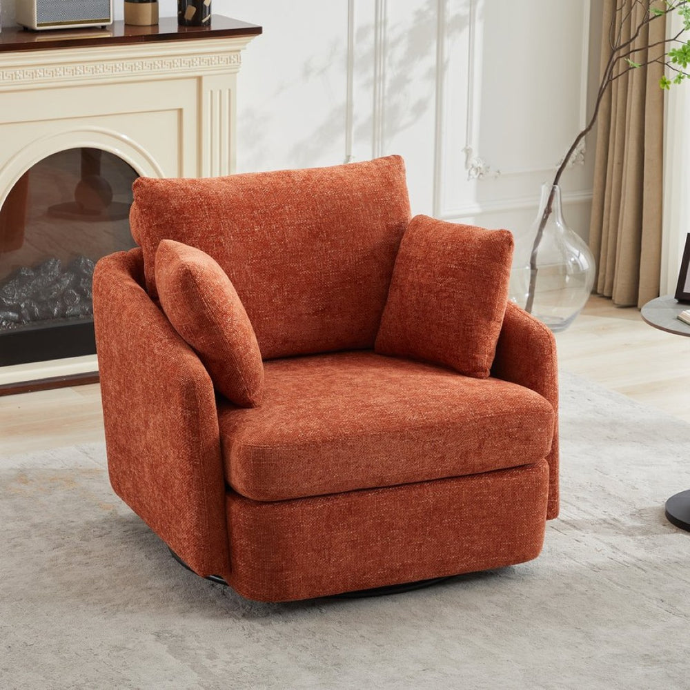 English Elm 40.55"w Oversized Round Swivel Accent Chair Chenille Upholstered Cozy Club Lounge Seating Orange W1298P248771