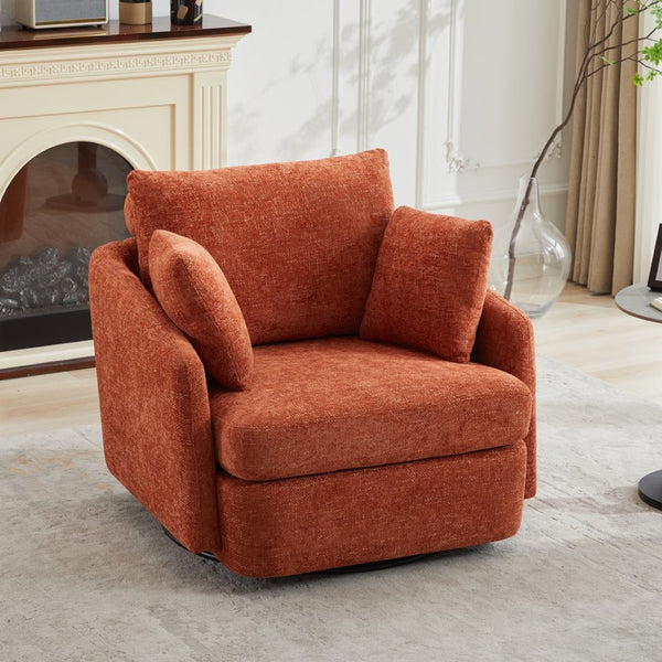 English Elm 40.55"w Oversized Round Swivel Accent Chair Chenille Upholstered Cozy Club Lounge Seating Orange W1298P248771