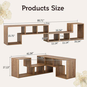 English Elm 2 Pieces Cube TV Stand with Adjustable 55–80" Length, Six Open Shelves, Modern Minimalist Storage and Durable MDF Design Natural Wood W3226P298393
