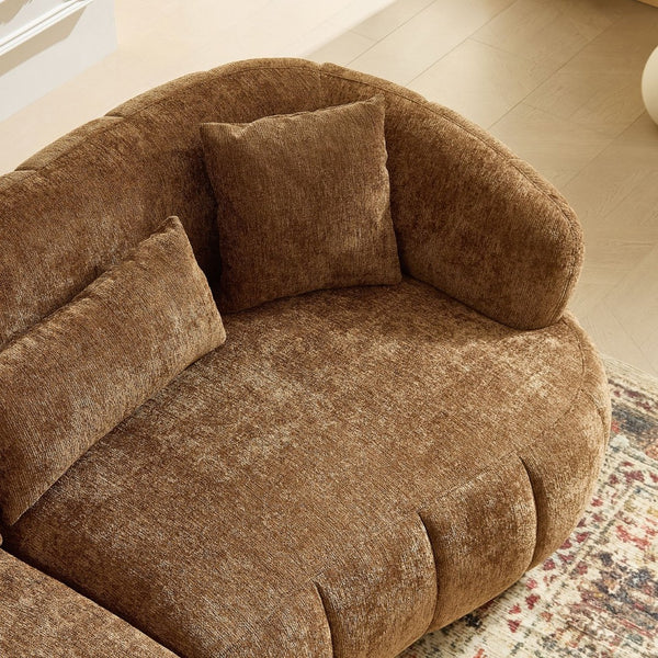 English Elm 102.36 Inch Curved Boucle Sectional Sofa Four Seat Mid Century Modern Living Room Brown W2582S00188