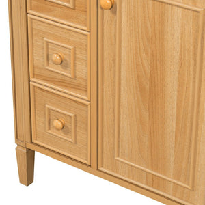 English Elm 24" Solid Pine Bathroom Vanity Cabinet with Ceramic Sink Soft Close Drawers N725P375500N