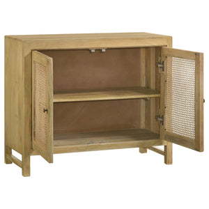 English Elm Henley Natural Mango Wood 2-Door Accent Cabinet with Rustic Cane Doors, Antique Brass Knobs, Storage - Island-Inspired 38"W x 32"H x 16"D B062P350431