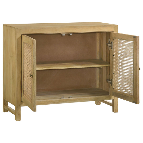 English Elm Henley Natural Mango Wood 2-Door Accent Cabinet with Rustic Cane Doors, Antique Brass Knobs, Storage - Island-Inspired 38"W x 32"H x 16"D B062P350431