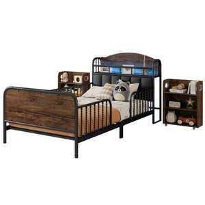 English Elm Twin Solid Wood Platform Bed with Guardrail for Kids, Low-Profile Sturdy Pine Frame, Safe Sleep Solution Black 45.87 L x 17.72 W x 11.22 H W2593P337457