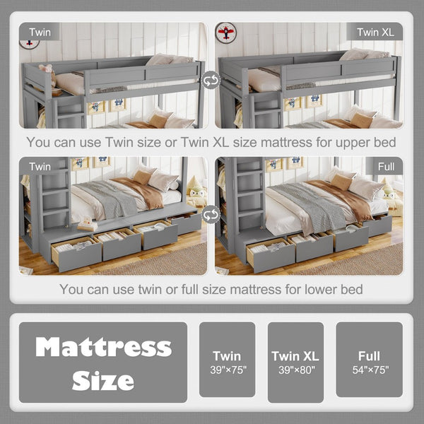 English Elm Twin Triple Bunk Bed Metal L-shaped Frame Sleeps Three Kids White Finish W1580S00474