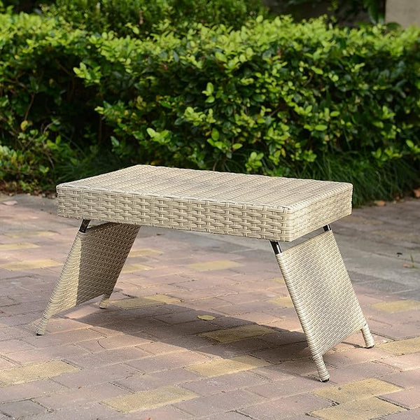 English Elm Portable Folding Wicker Table with Weather-Resistant Wicker & Steel Frame, Lightweight 7 lb, No Assembly Gray B347P339341